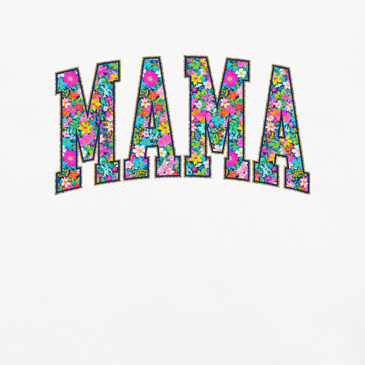 Teal t-shirt with bold floral MAMA lettering across the front, part of the matching Mommy and Me collection.