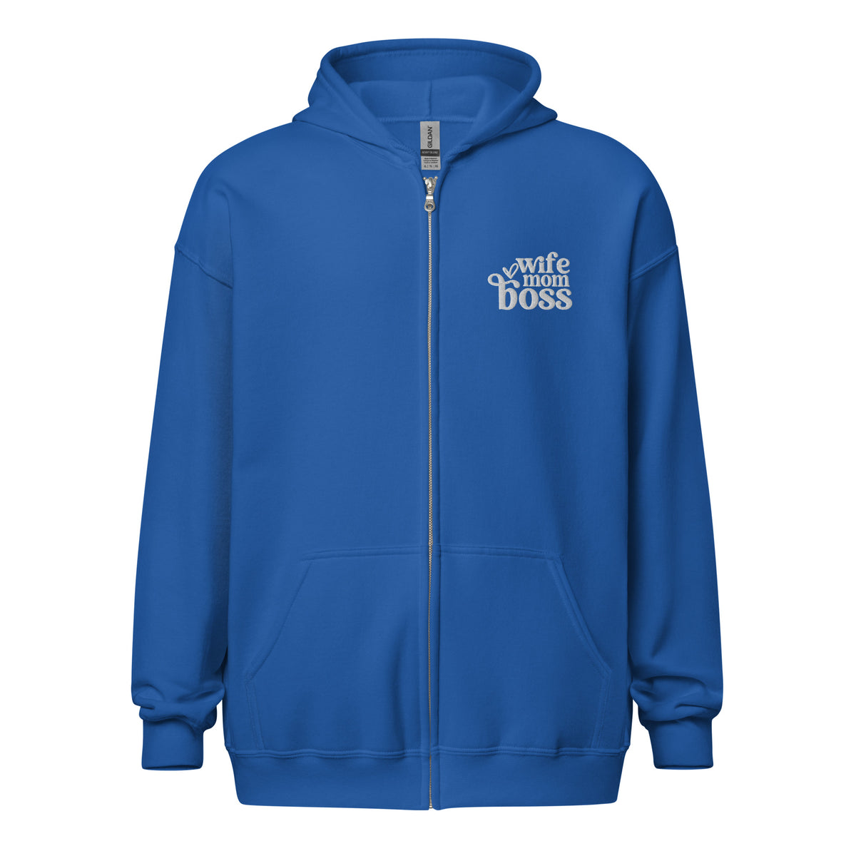 wife mom boss embroidered zip up hoodie front view