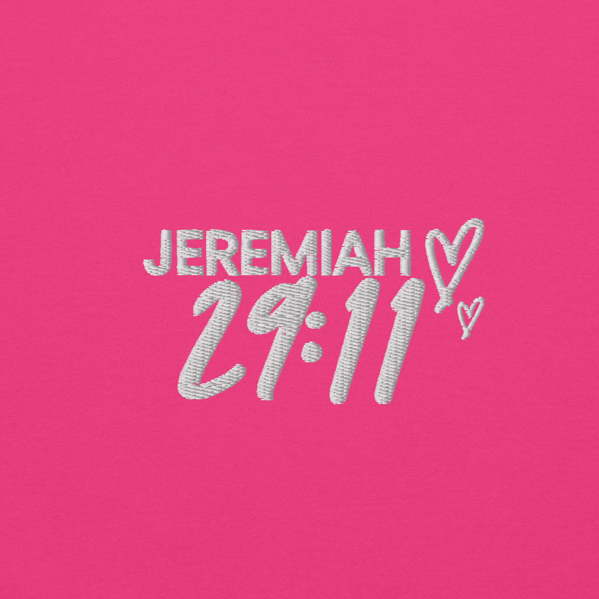 zoomed in embroidered Jeremiah 29:11 text in white 