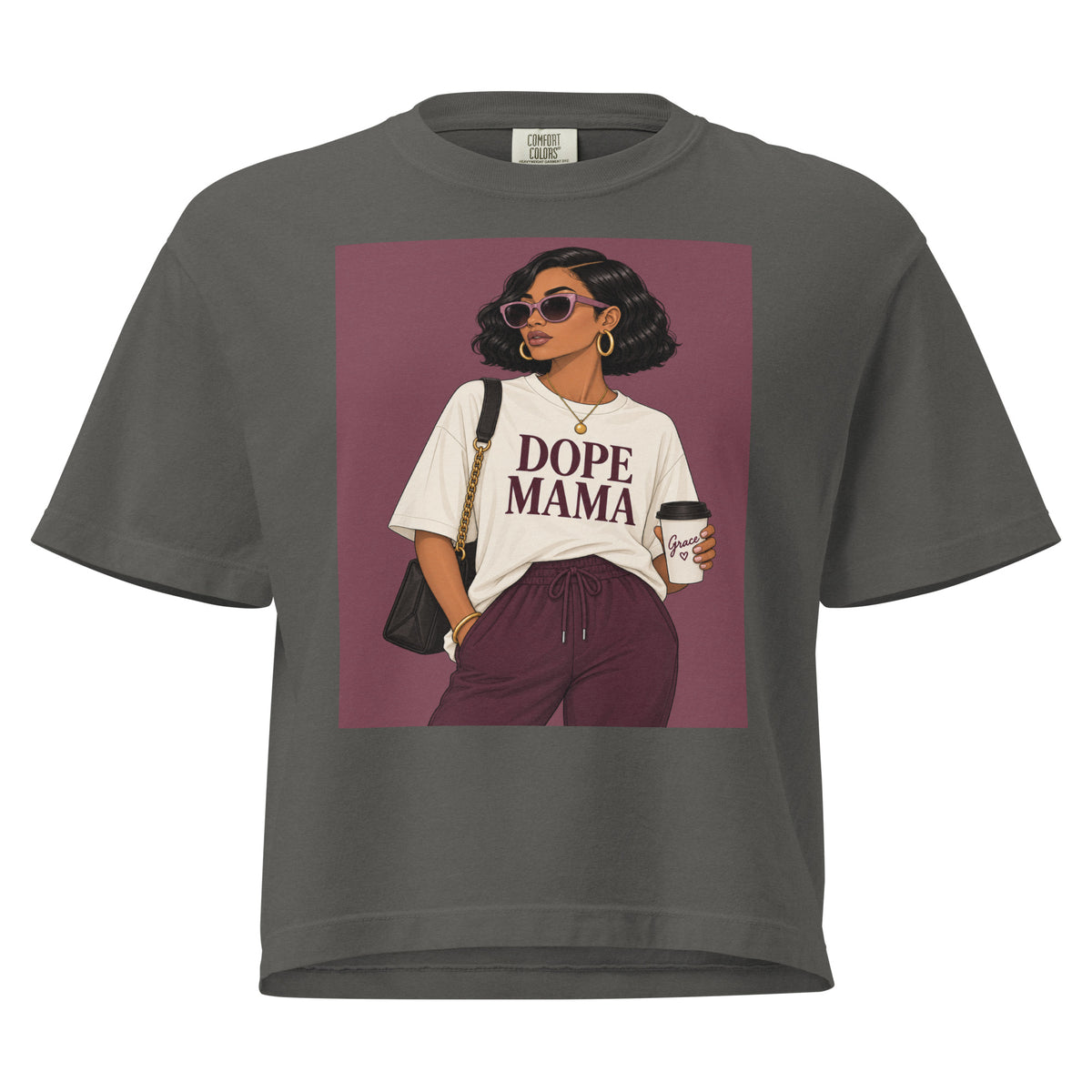 
Dope MAMA graphic tee in pepper featuring an illustrated stylish mom design