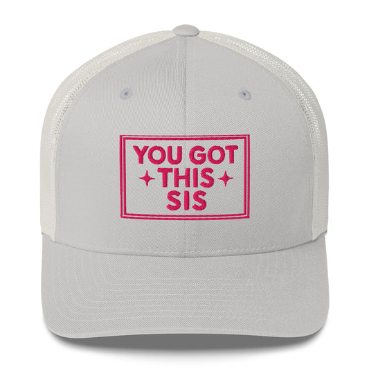 You Got This trucker hat with pink embroidery grey front white mesh back affirmation hat for women
